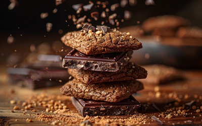 Floating Chocolate chip cookies stacked 149