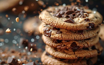 Floating Chocolate chip cookies stacked 152