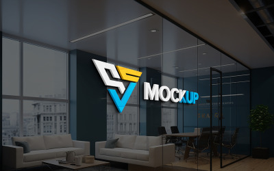 3d realistic glass partition office wall logo mockup business room glass wall mockup