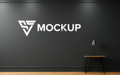 Indoor white logo mockup on black wall with lighting shadow