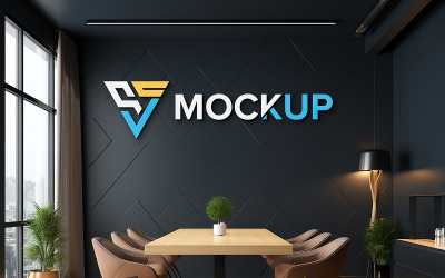 Mockup logo nella sala riunioni con parete nera psd mockup realistico con logo 3d nella sala riunioni dell&amp;#39;ufficio