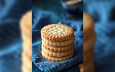 Biscoitos com pepitas de chocolate Pilha em roupa azul 07