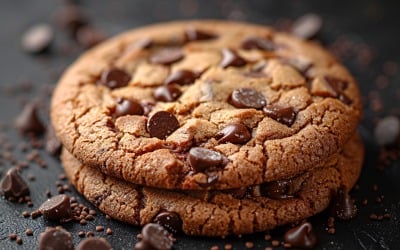 Biscotti galleggianti con gocce di cioccolato impilati 256