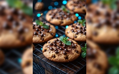 Floating Chocolate chip cookies stacked 09
