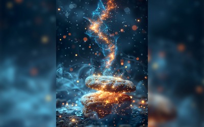 Işıklandırma ve bokeh ile havada süzülen çikolatalı kurabiyeler 12