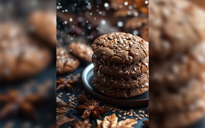 Biscotti galleggianti con gocce di cioccolato impilati 48