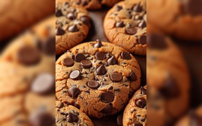 Chocolate chip cookies collage on wooden table 72