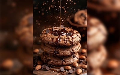 Floating Chocolate chip cookies stacked 46