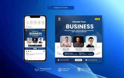 Conception de modèles de publication de médias sociaux d&amp;#39;entreprise de webinaire en direct PSD bleu marine et blanc