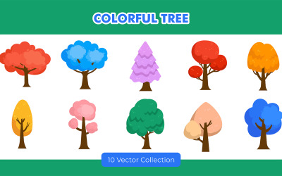 Conjunto de ilustración de árbol colorido