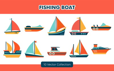 Conjunto de ilustración de barco de pesca
