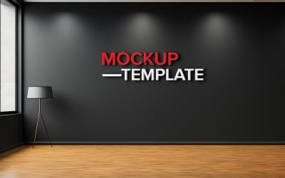 Mockup fotorealistico del logo 3d sul muro nero con pavimento in legno psd