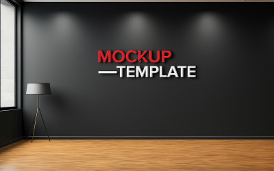 Photorealistic 3d logo mockup on black wall with wooden floor psd