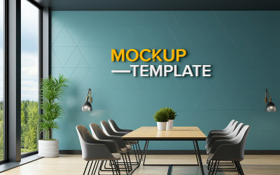 Photorealistic indoor office meeting room wall 3d logo mockup psd