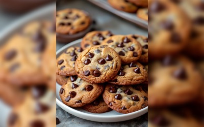 Cookies with chocolate chips Heap on a plate 165