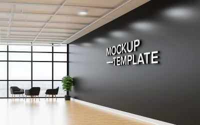 Office wall mockup logo realistic 3d indoor logo mockup on black office wall empty wall mockup psd