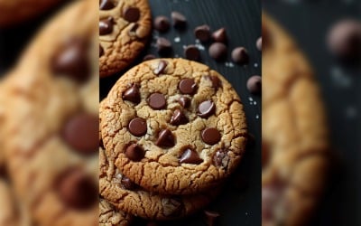 Floating Chocolate chip cookies stacked 212
