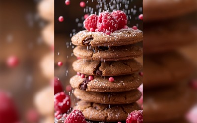 Floating Chocolate chip cookies stacked 229