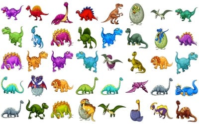 Dinosaurier Illustrationer SVG-paket, roliga detaljerade mönster för hantverk; Dekorera; Vackra dinosaurier