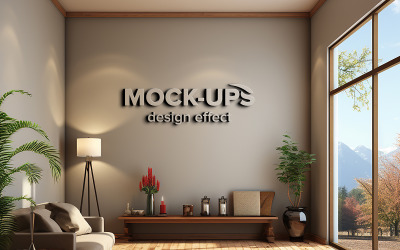 Makieta logo 3D na jasnobrązowej ścianie Makieta brązowego logo na ścianie