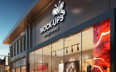 Mockup logo cromato 3d insegna grigia per facciata negozio mockup logo frontale 3d insegna moderna per facciata