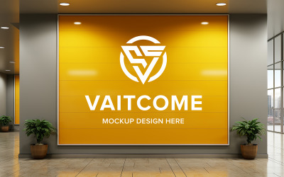 Realistic white indoors logo mockup indoor wall board mockup