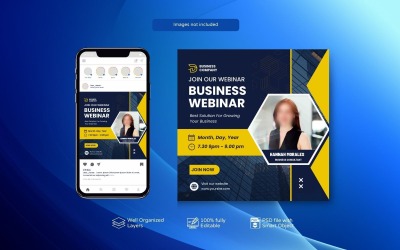 Elegantní šablony PSD pro firemní webináře a kampaně na sociálních sítích Modrá žlutá