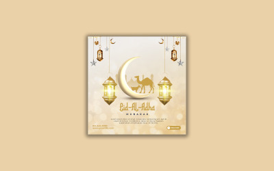 Modello di post e banner sui social media del festival islamico di Eid al adha mubarak