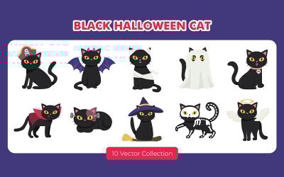 Černá Halloween Cat Vector Set