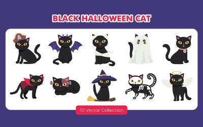 Zestaw wektorów czarnego kota Halloween