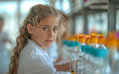 dzieci naukowcy przeprowadzili eksperymenty w szkolnym laboratorium 534
