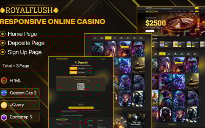 RoyalFlush – responsywny szablon HTML witryny kasyna online, gier hazardowych i zakładów bukmacherskich