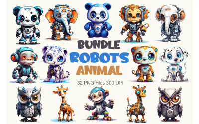 Bundle of robots animal. TShirt Sticker.