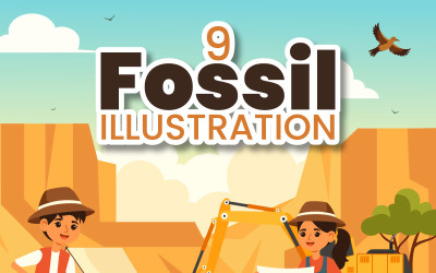 9 Fossiele dinosaurusskeletten illustratie