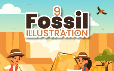 Illustration för 9 fossil dinosaurieskelett