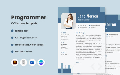 CV Resume Programmer V3 to idealny szablon do zaprezentowania swoich umiejętności programowania