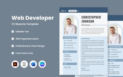 CV Resume Web Developer V1 #426376 - TemplateMonster