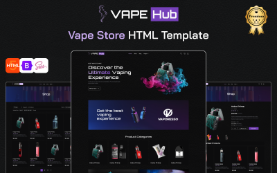 Vape Hub - идеальный HTML-шаблон начальной загрузки для магазина вейпов и жидкостей для электронной коммерции