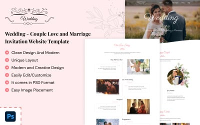 Boda - Plantilla de sitio web de invitación de matrimonio y amor de pareja