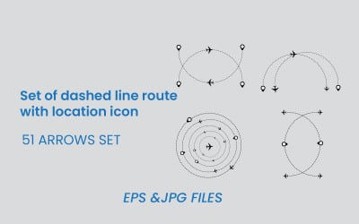 Conjunto de rota de linha tracejada com design plano de ícone de localização