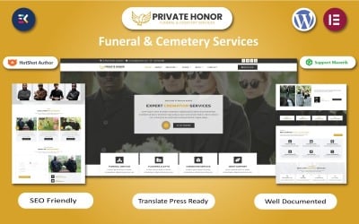 Honneur privé – Modèle Elementor WordPress pour services funéraires et cimetières