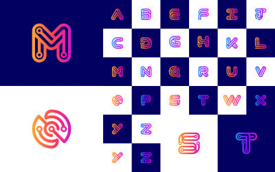 Logotipo inicial do conjunto de letras de linha A a Z para tecnologia, conexão, rede