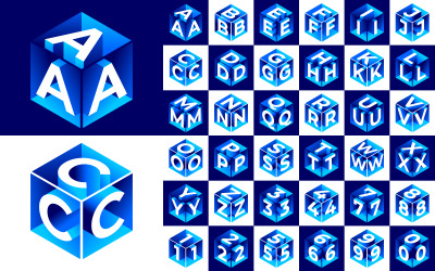 Zestaw logo kostki 3D od A do Z, pudełko upominkowe, usługi kurierskie, poczta