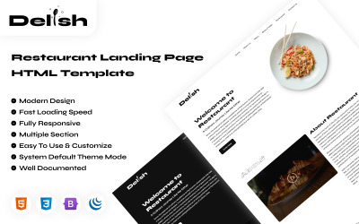Page de destination réactive HTML du restaurant Delish