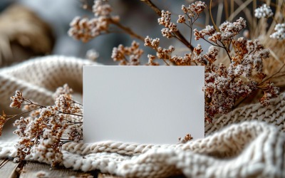 White Paper Held Against Dried Flowers Card Mockup 81