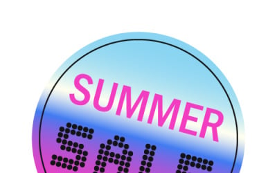 Adesivo redondo de venda de verão com gradiente holográfico brilhante