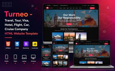 Turneo - HTML-шаблон веб-сайта для туристических компаний, компаний, предоставляющих услуги в сфере путешествий, туров, виз, отелей, авиабилетов, автомобилей и круизов.