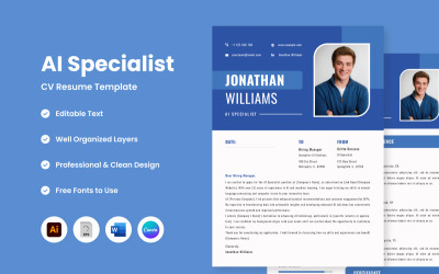 CV Resume AI Specialist V3 to dynamiczny szablon zaprojektowany, aby ulepszyć Twój profil jako specjalisty AI