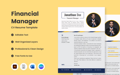 CV Resume Financial Manager V3 egy kifinomult sablon, amelyet az Ön profiljának emelésére terveztek