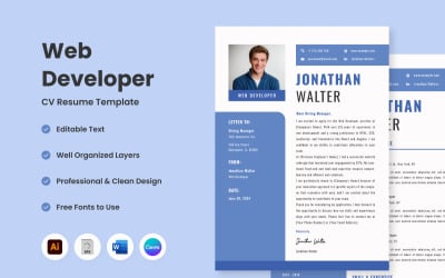 Plantilla sofisticada CV Resume Web Developer V3 diseñada para elevar su perfil como desarrollador